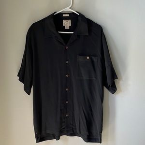 Luau 100% Silk Black Button Down Shirt